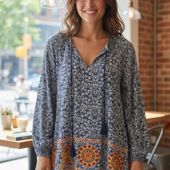 Ivy Jane By Anthropoligie Women's Floral and Geometric Tunic Small - Picture 10 of 15